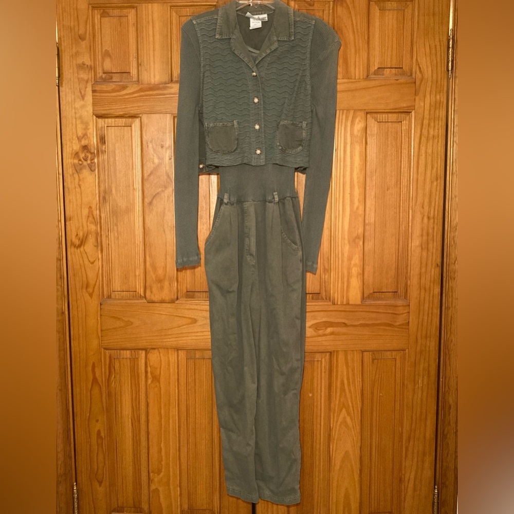 EUC Piccalino Petites Vintage 80s Jumpsuit and Matching Vest Green Size 10P